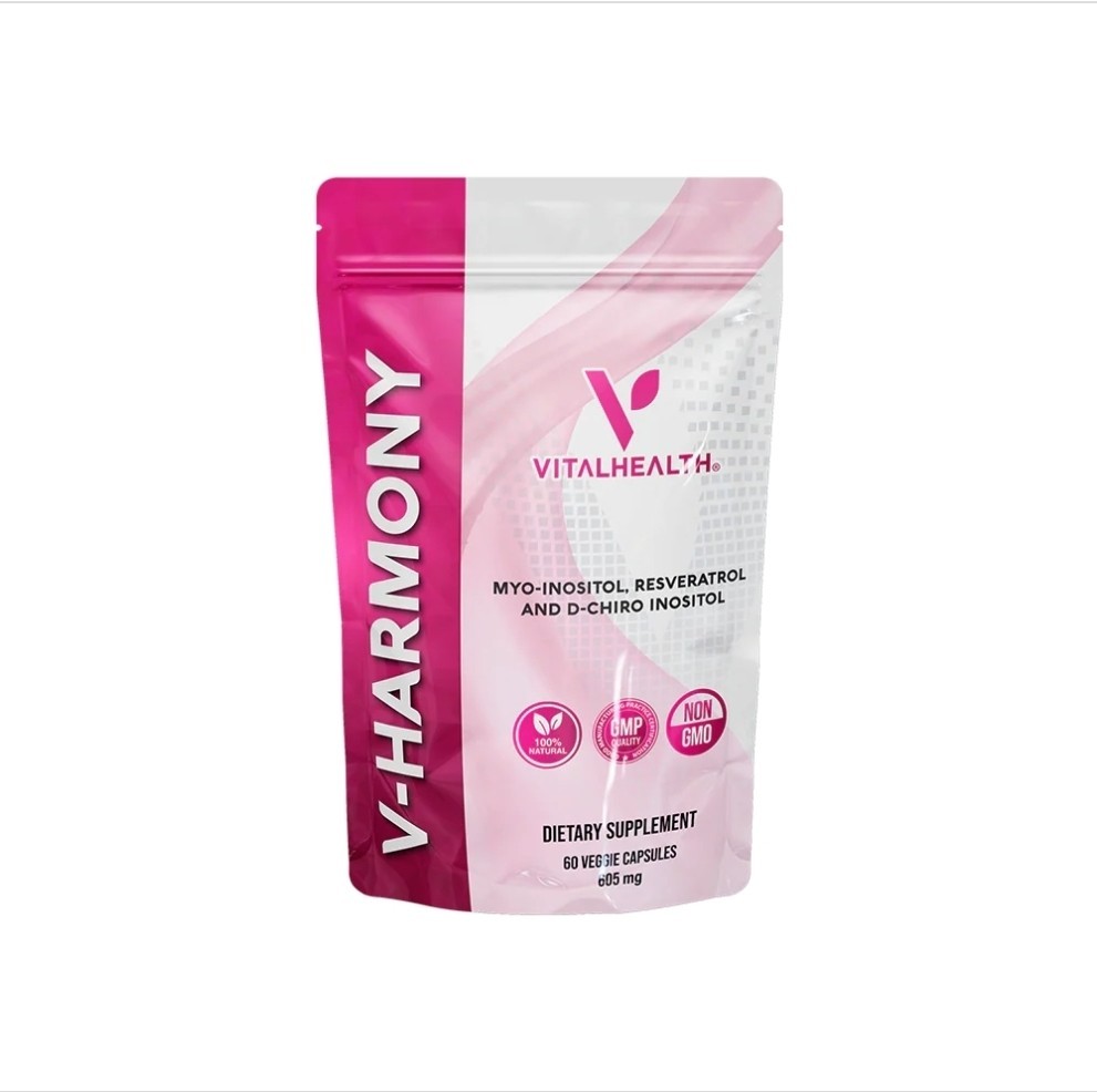 VitalHealth V-Harmony Myo-Inositol Resveratrol D-Chiro 60 Caps Non-GMO 605mg