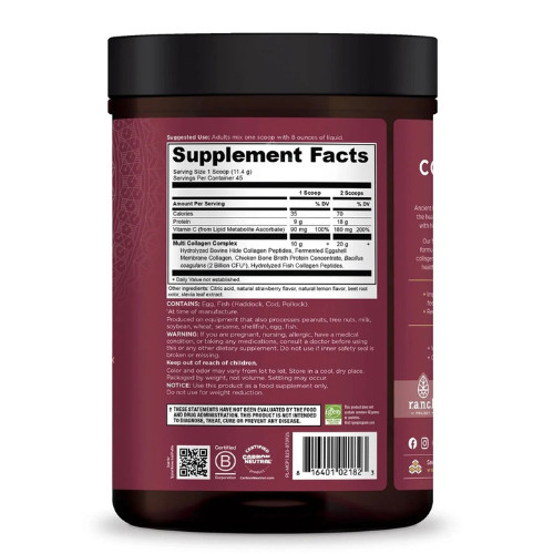 Multi Collagen Protein Powder, Strawberry Flavor – 18.1 Oz (513 Grams) PACK OF 2