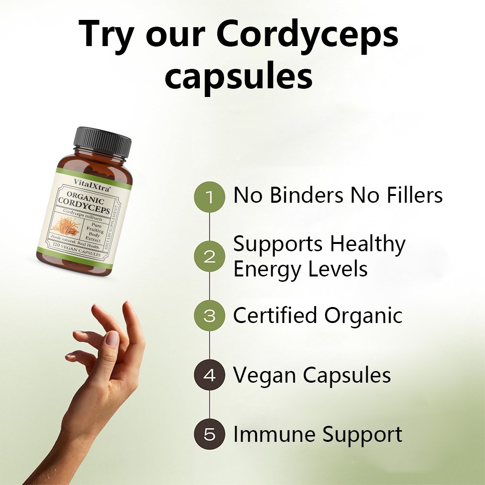 Organic Cordycep 1000mg-Supports Energy,Immune&Digestive Health 30/60/120 Caps