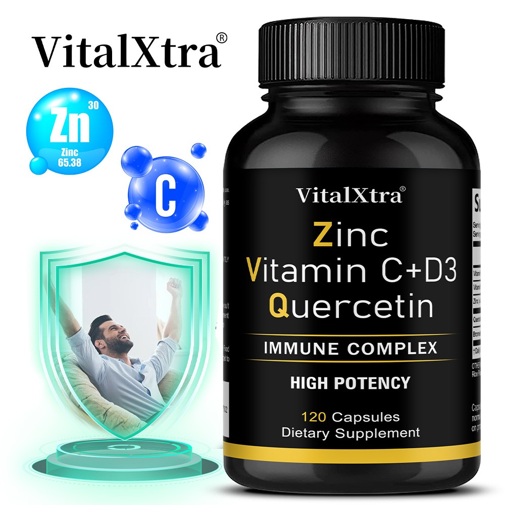 Zinc Quercetin 500mg Supplements Vitamin C D3 Bromelain Immune Support 120 Pills