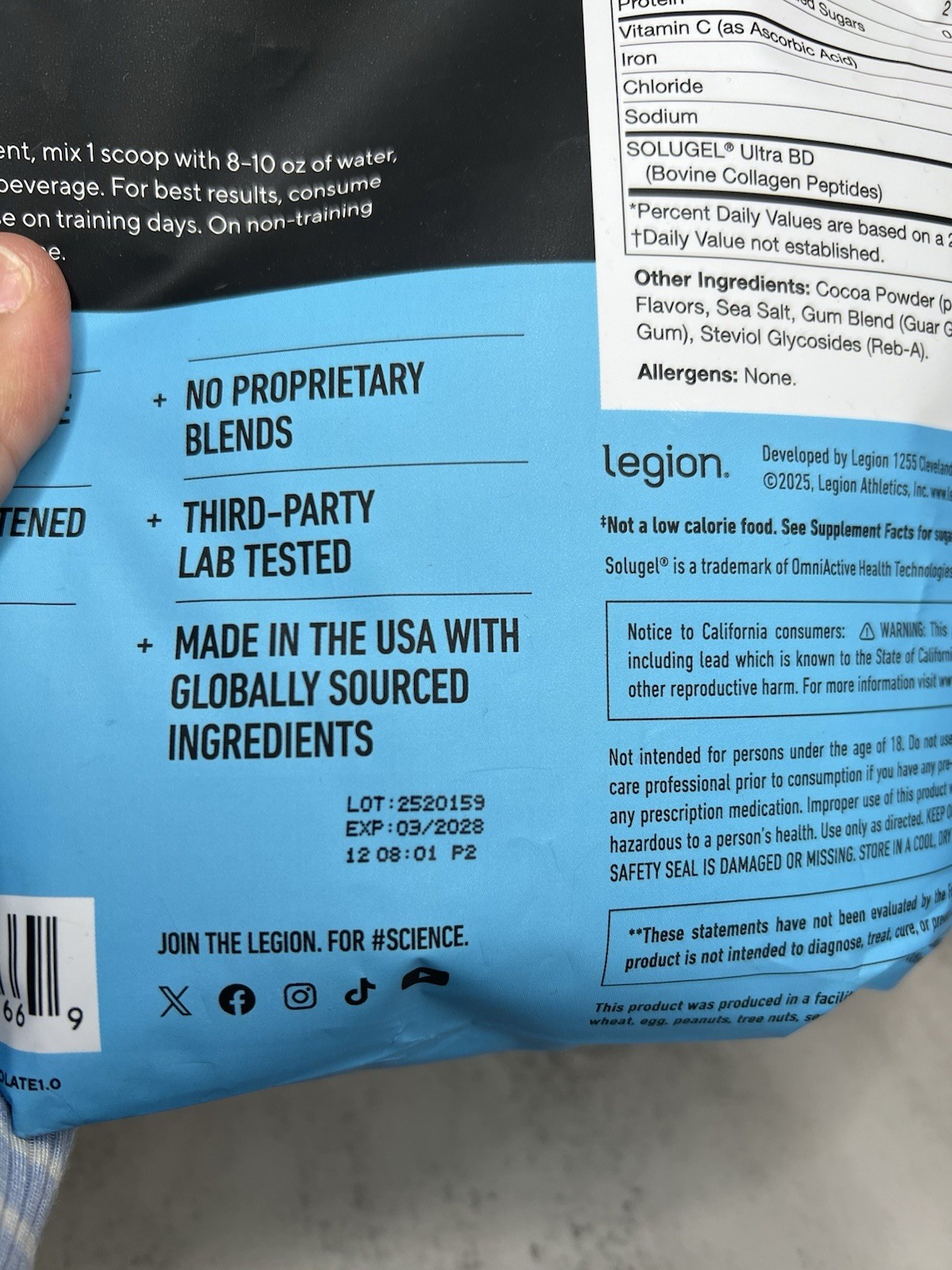 Legion Collagen+ Grass-Fed Collagen Powder Dutch Chocolate 20.4oz Exp 03/28