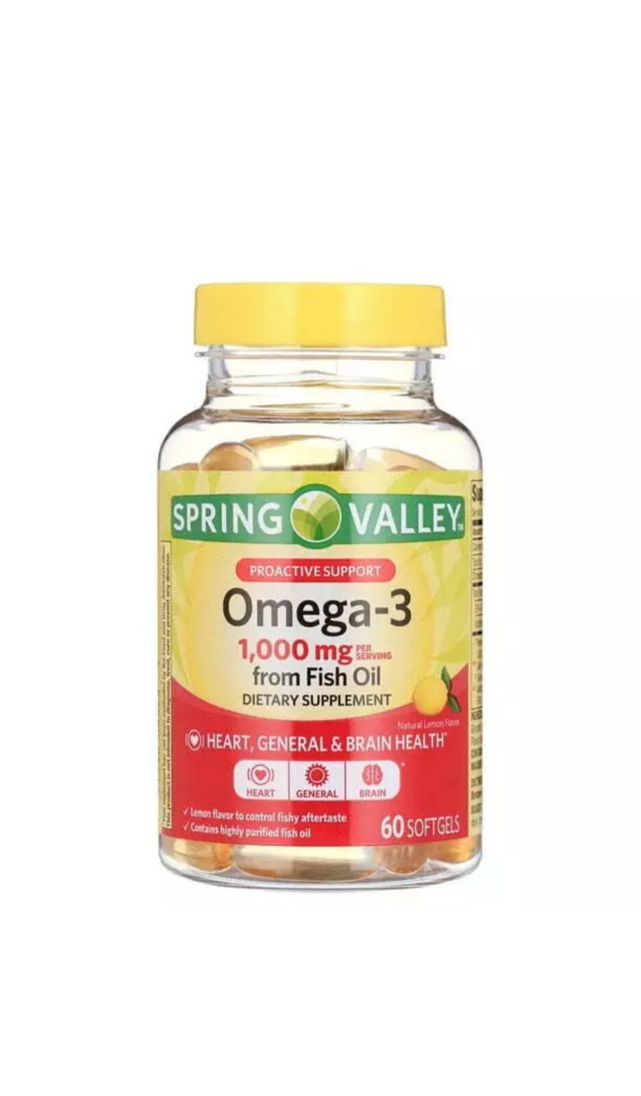Spring Valley Omega-3 Fish Oil, Dietary Supplement Softgels 1000 mg 60Ct Ex:5/26