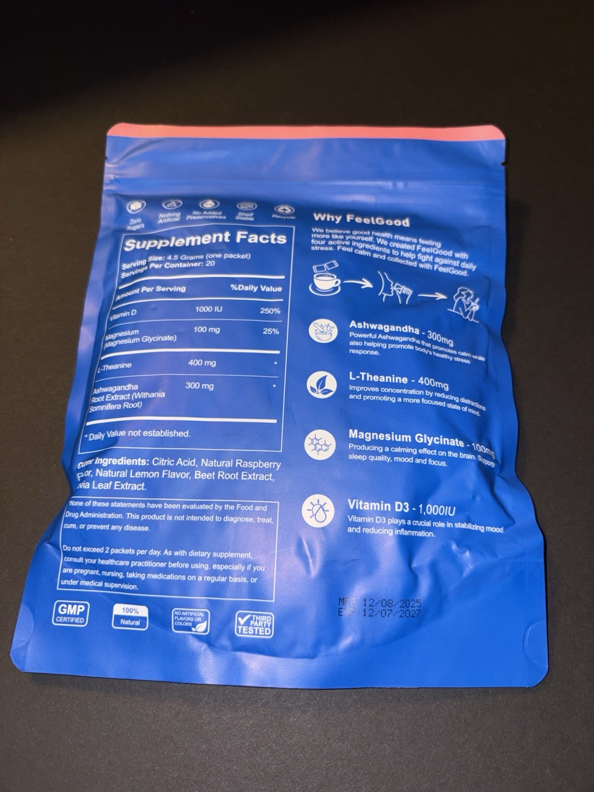 elional. Feel Good Cortisol Balancing Drink Mix 0 Sugar Raspberry Lemonade 20
