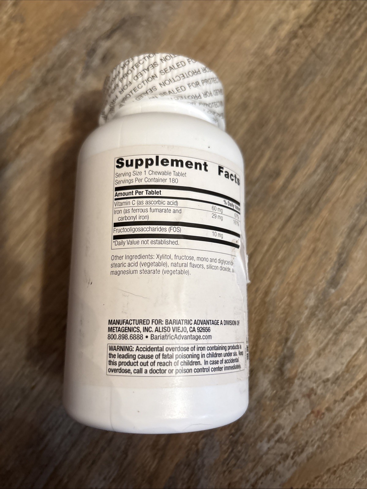 Bariatric Advantage Chewable Iron 29mg 180Tabs Passion Fruit Exp 11/2026