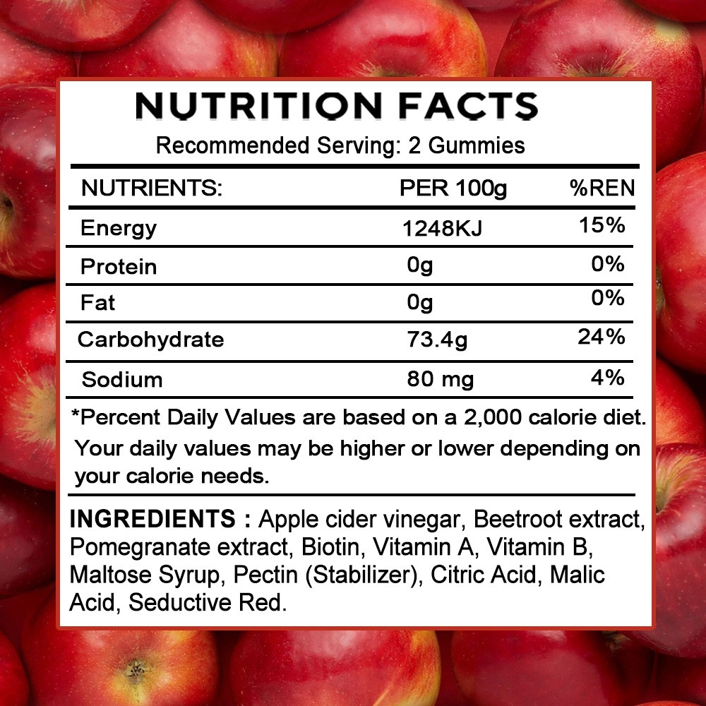 Apple Cider Vinegar Gummy Supplement Apple Flavor 60 Gummies Easy to Swallow