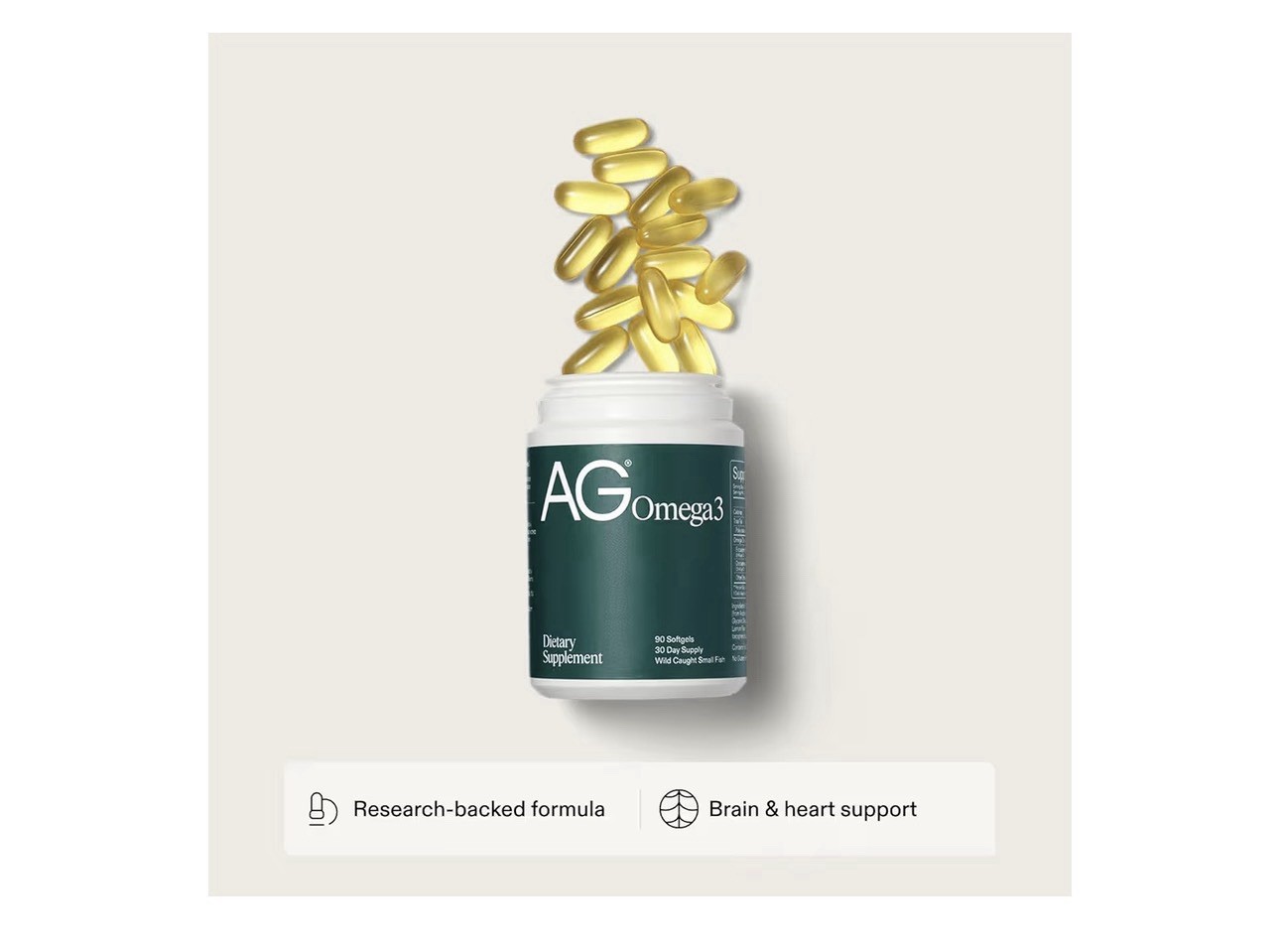 AG Omega-3 Supplement 90 Softgels Wild Caught Small Fish EPA DHA Lemon Flavor
