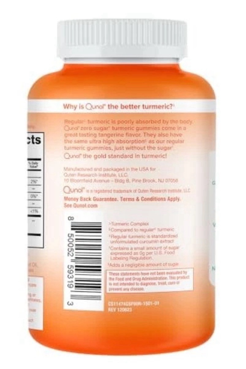 Qunol Zero Sugar Turmeric Gummies, Gummy 500mg 120 Count (Pack of 1) Exp 12/26