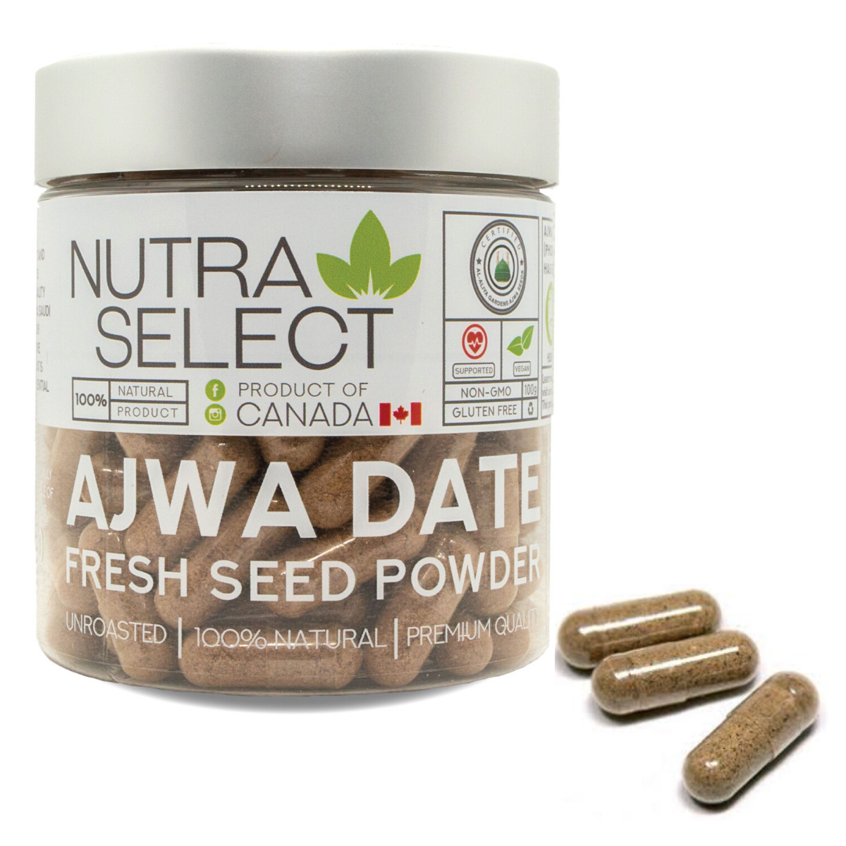 Ajwa Date Seed Powder – Unroasted – 100g – All Natural Nutrition Powder – Vegan