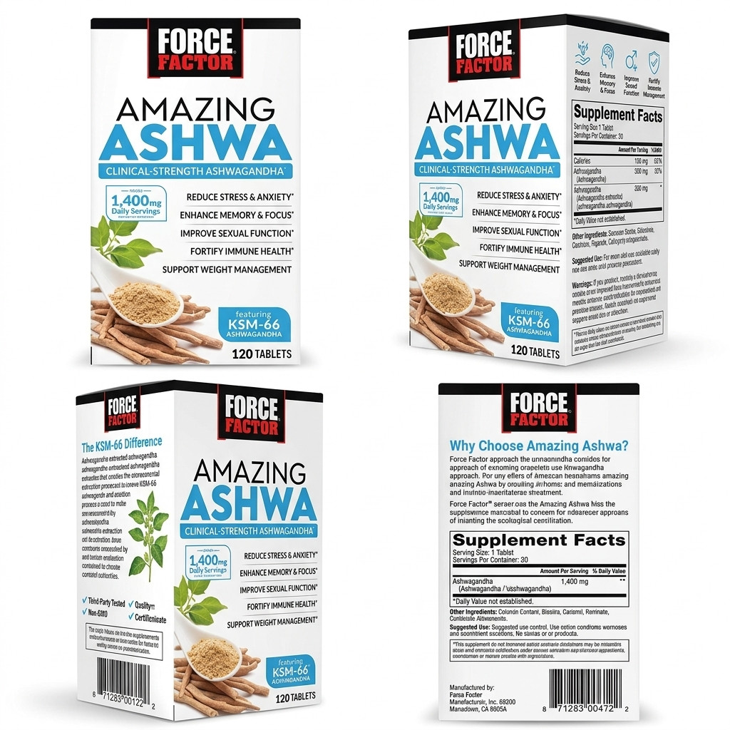 Force Factor Amazing Ashwa KSM-66 Ashwagandha Stress Support Tablets 120