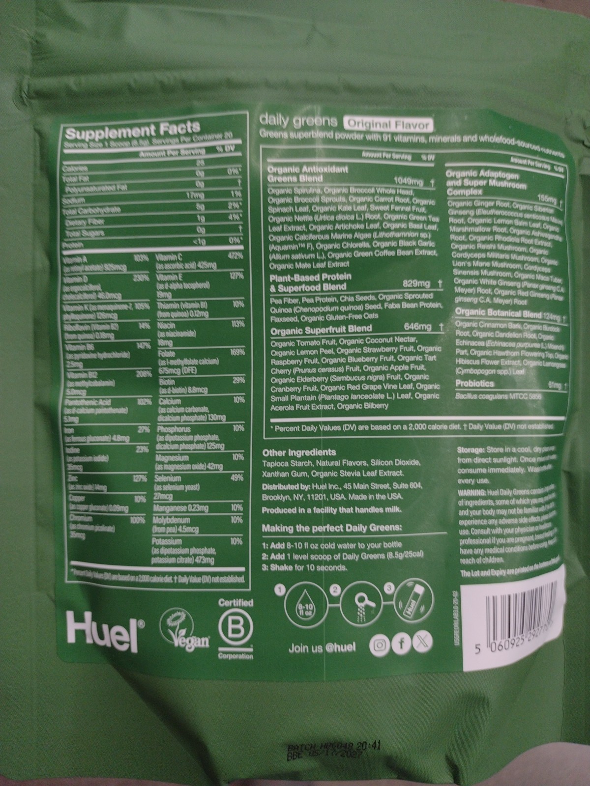 Huel Daily Greens Superfood Powder Original 20 Servings – 91 Vitamins, Minerals