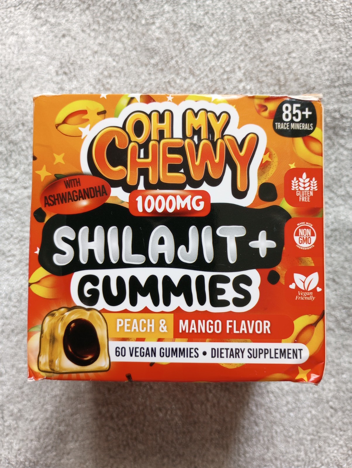 Oh My Chewy Pure Himalayan Shilajit Gummies with Ashwagandha Peach & Mango 60 ct