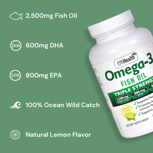 EffiHealth Omega 3 Fish Oil 3 Pack- Triple Strength Fish Oil – 2500mg, EPA, DHA