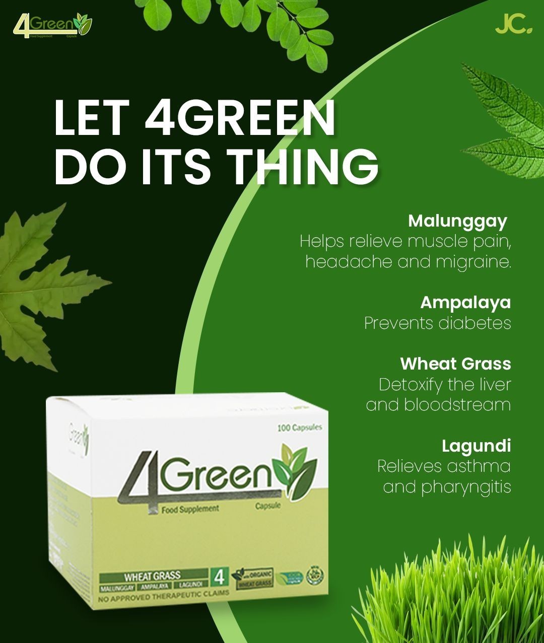 JC The power of 4 Green Supplement Box: 10 Blisters, Capsule: 500 mg