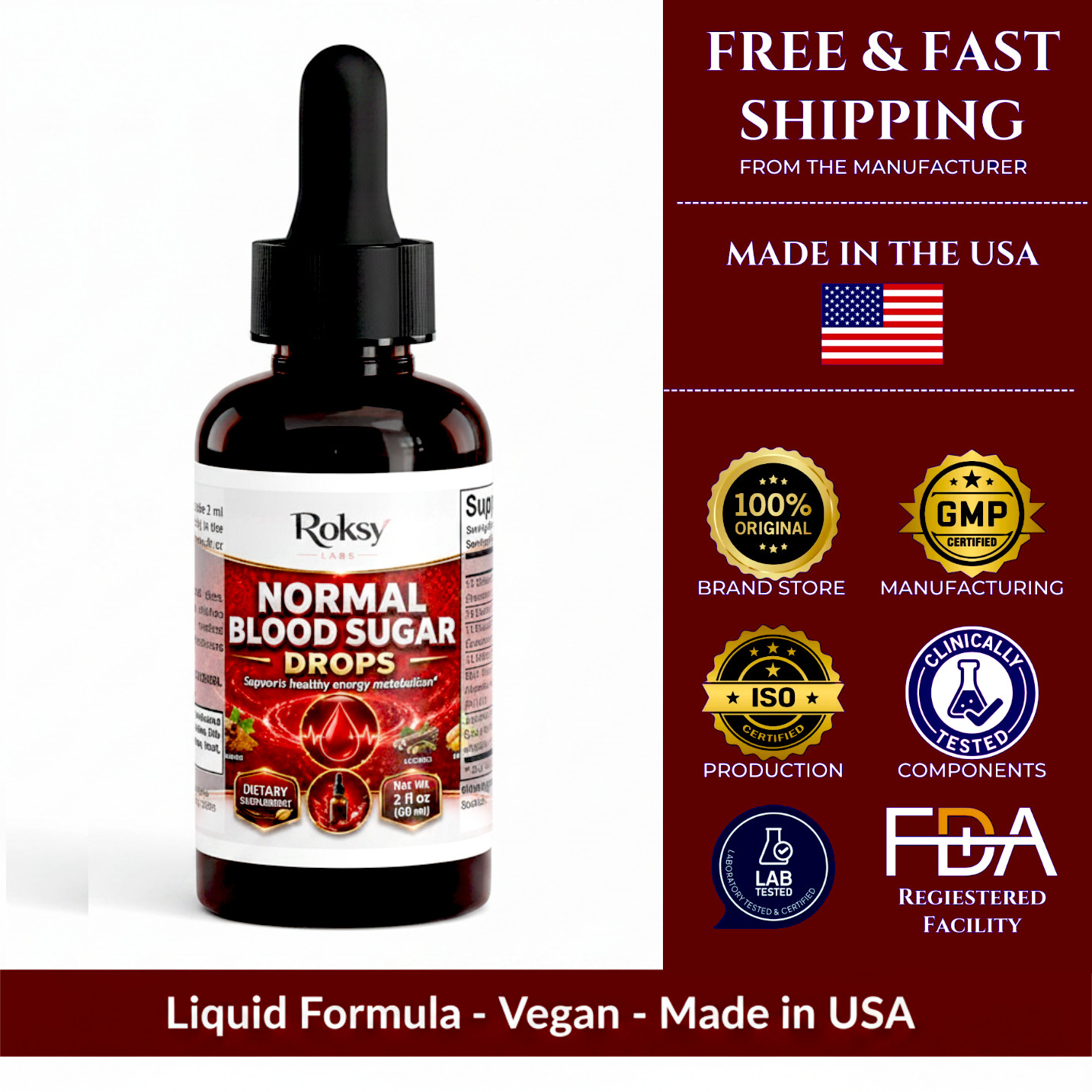 Roksylabs Normal Blood Sugar Drops Glucose Balance Healthy Metabolism 60ml