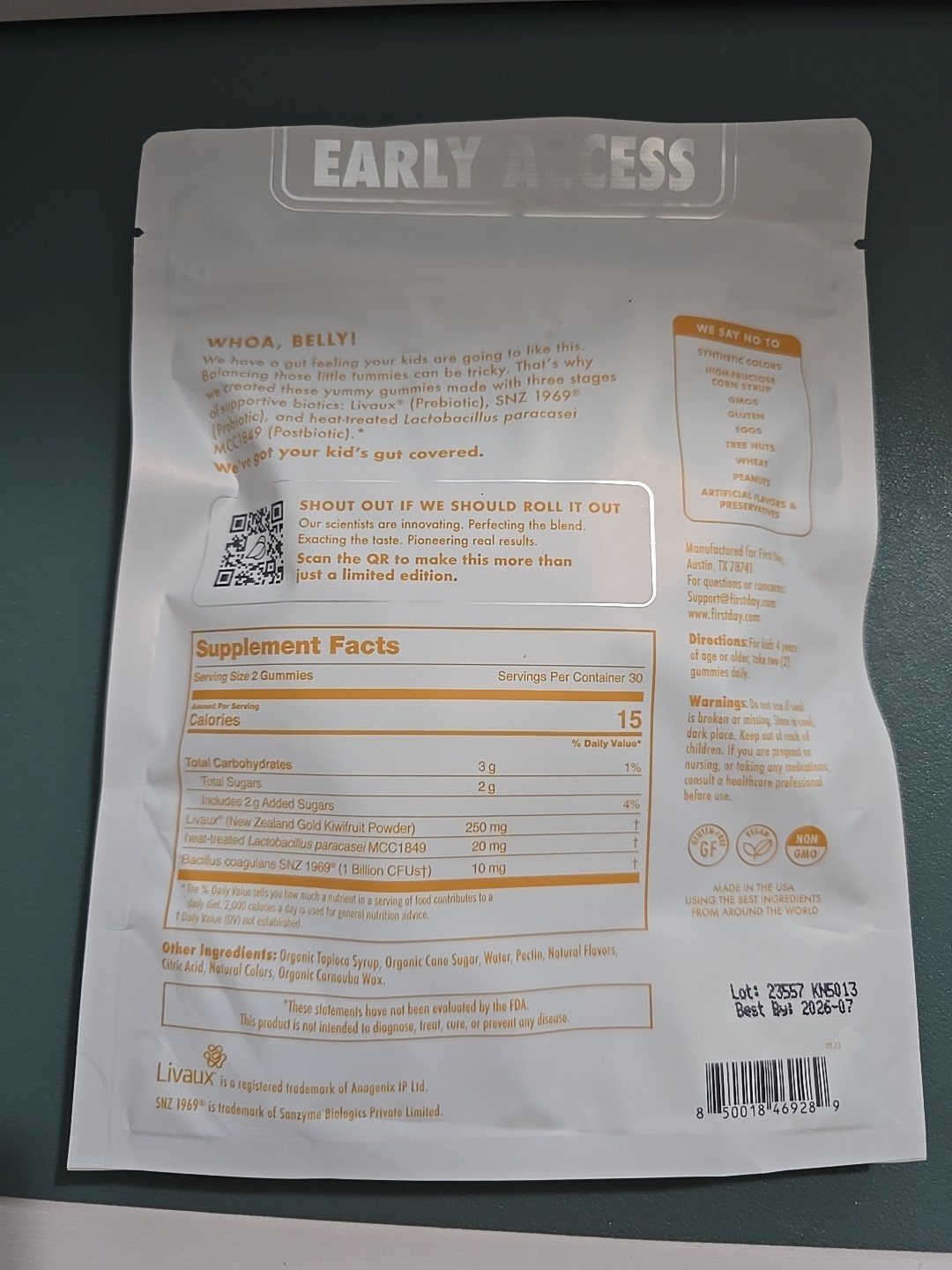 First Day Belly-Biotic For Kids Yummy Gummies Probiotics Pouch – 60 Gummies