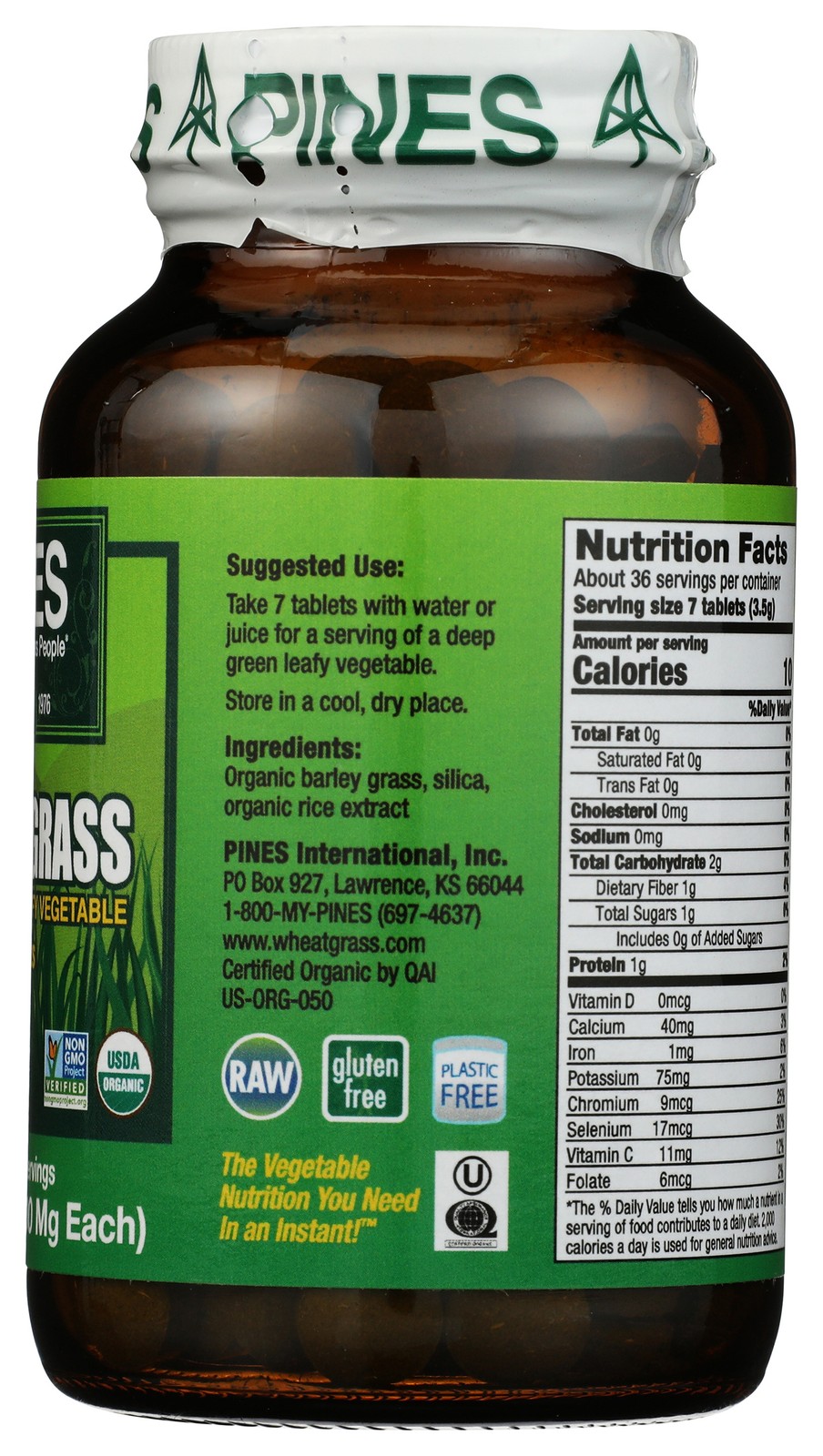 Barley Grass Tablets By Pines 250 Count Organic Supplement 1 Pack