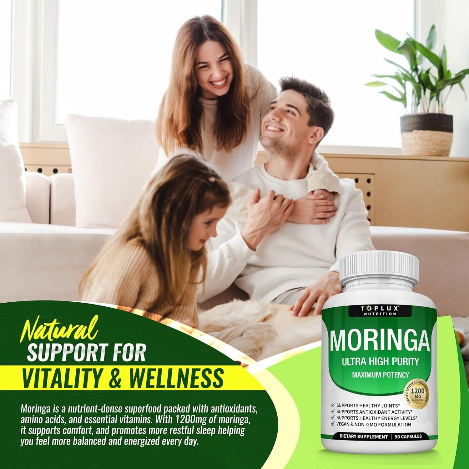 Moringa Capsules 1200mg – High Potency for Energy, Antioxidants – 90 Capsules
