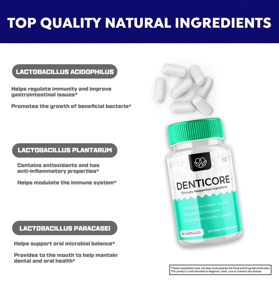 Denticore✨Oral Probiotic✨Denti Core for Gum & Teeth Health✨60 Capsules✨Exp 9/26