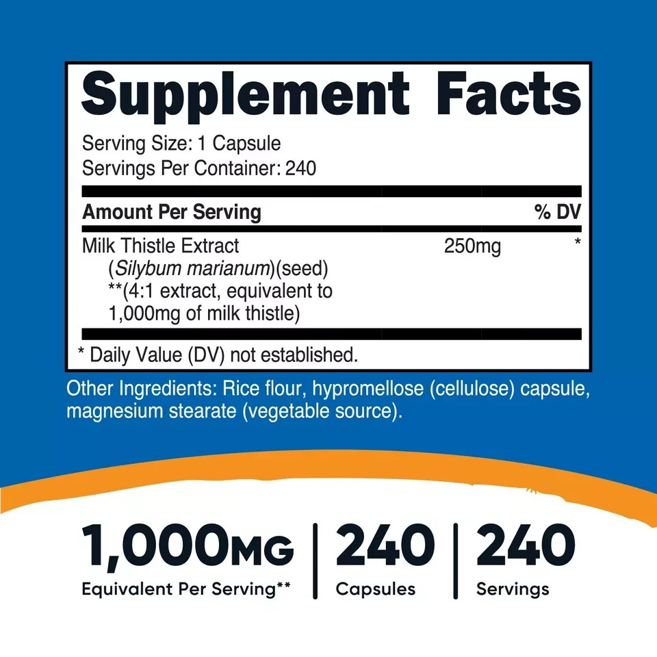 Nutricost Milk Thistle 250mg (1000mg Equivalent), 240 VeggieCaps – EXP 01/2027