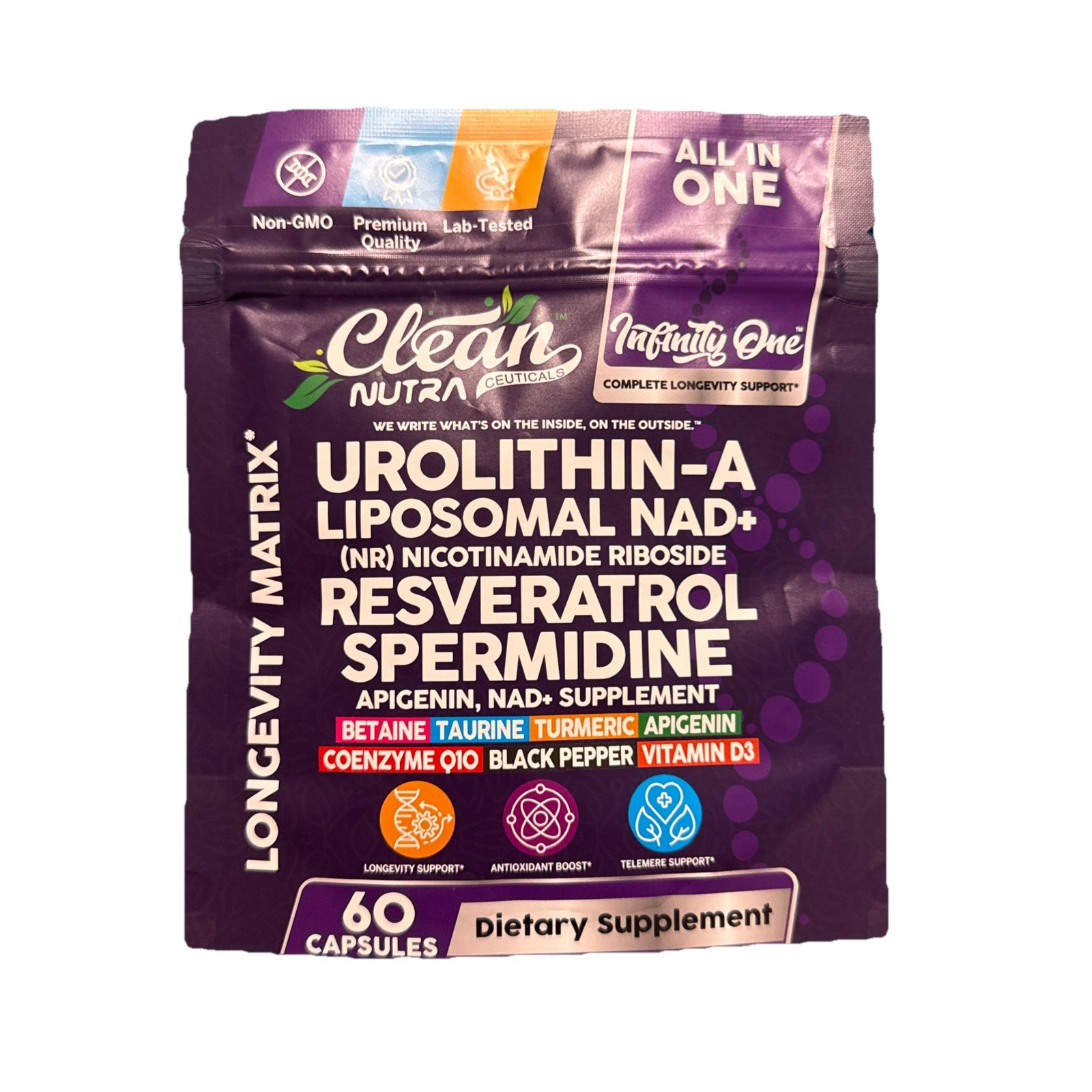 Clean Nutra Ceuticals Urolithin NAD+ Resveratrol Longevity 60 Capsules