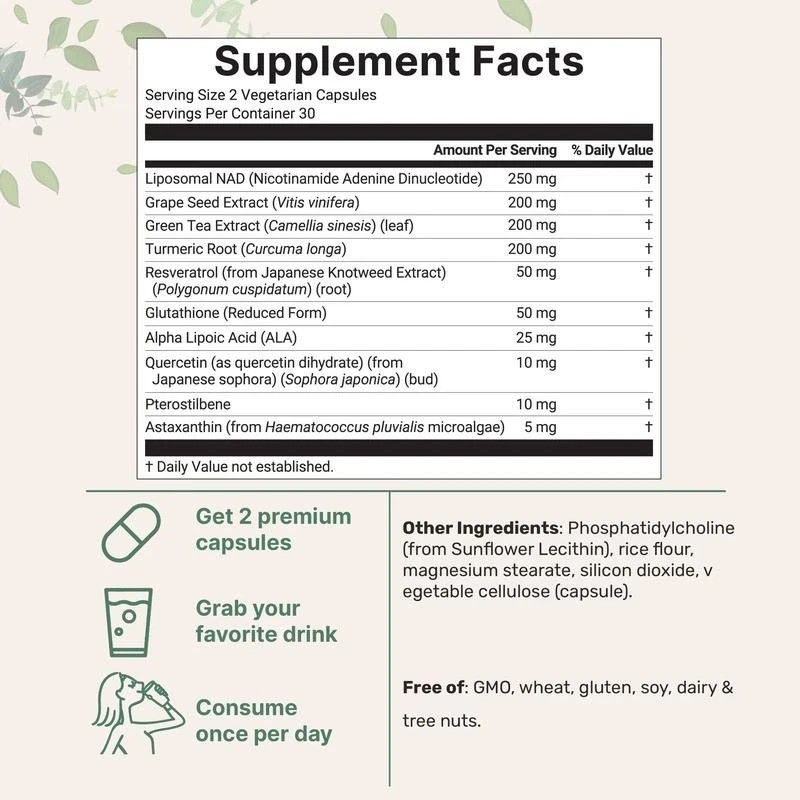 Liposomal NAD+ Ultimate 1,000mg | 60 10-in-1 Softgels | Veggie with Resveratrol
