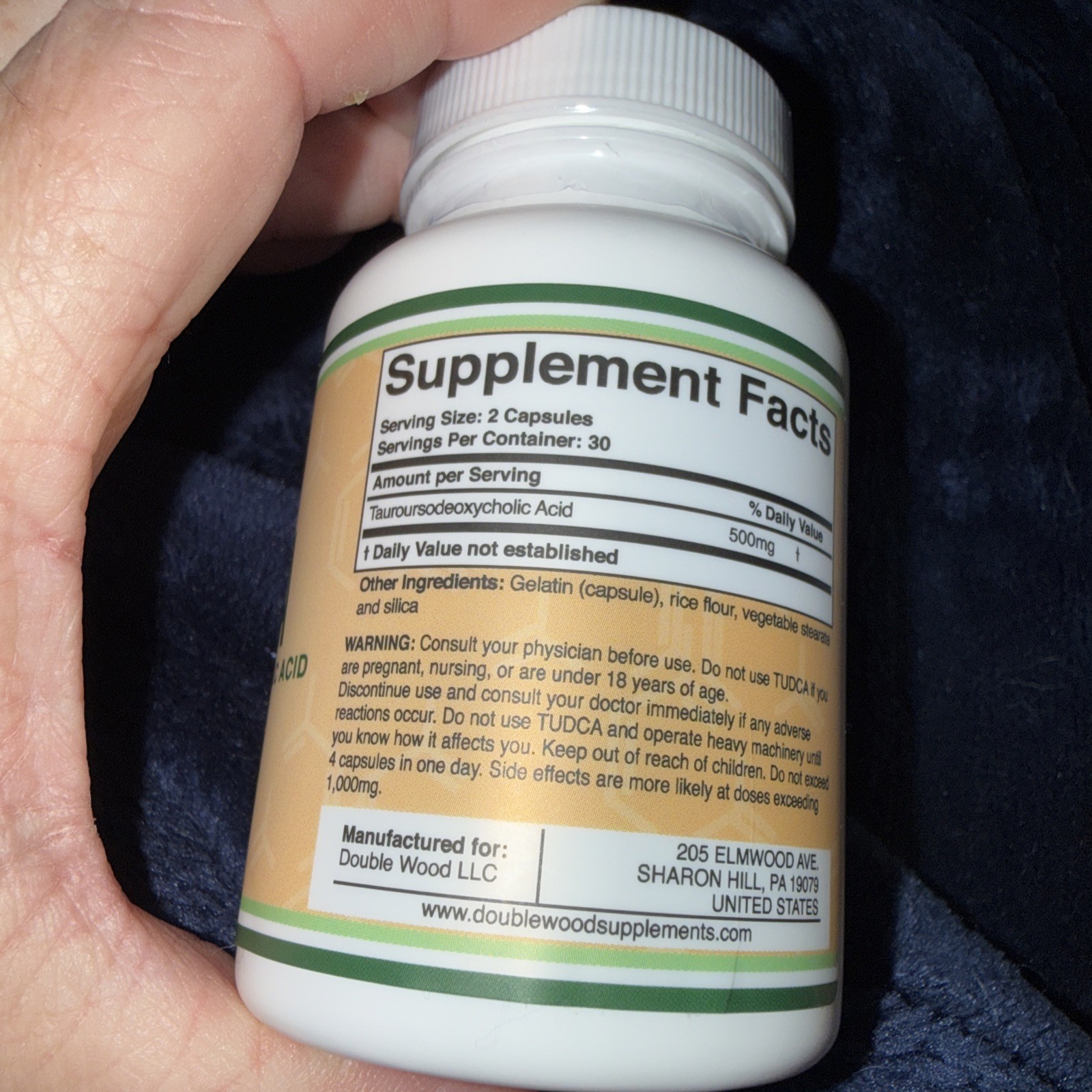 Double Wood Supplements Tauroursodeoxycholic Acid 500mg 60 Non-GMO exp 2/2028