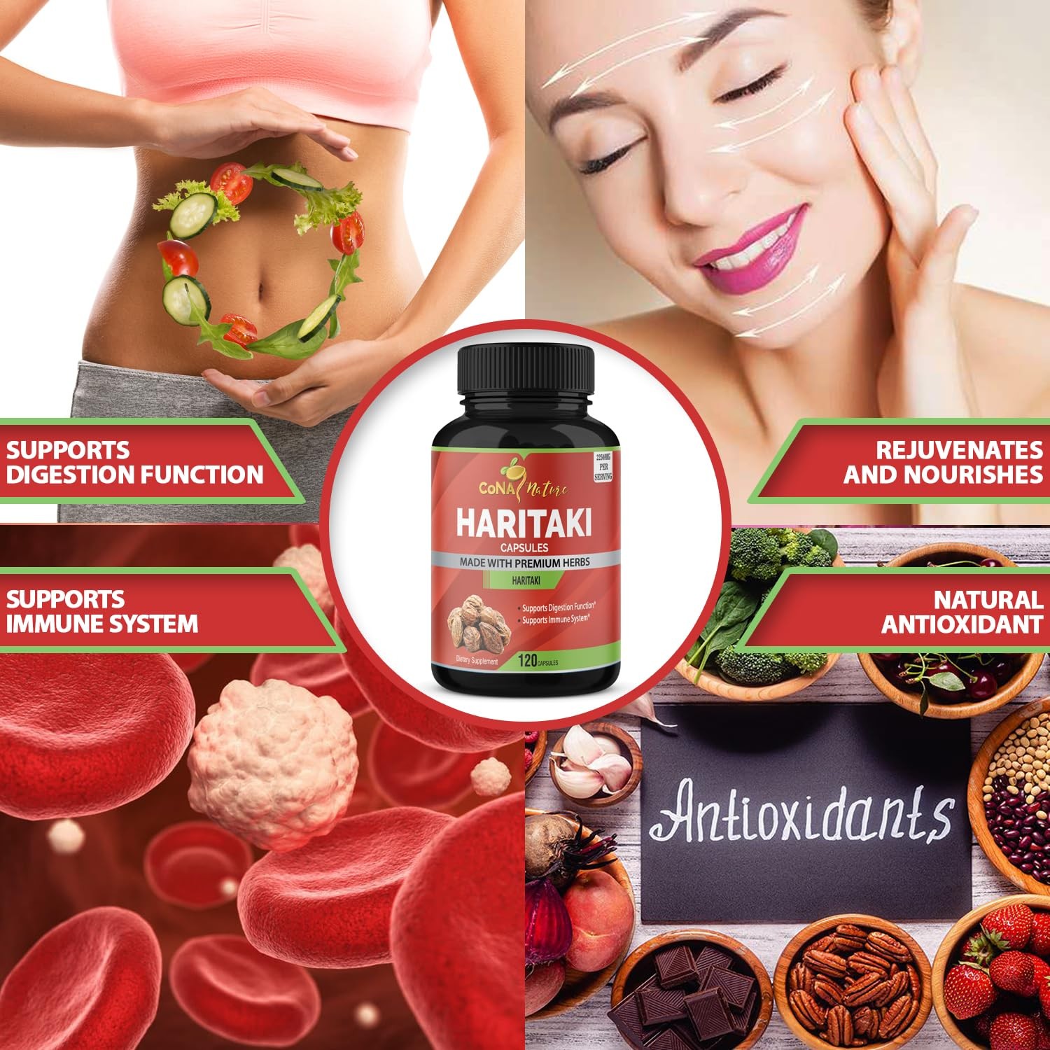 Cona Nature Organic India Haritaki Capsules 2250MG, 120 Count (Pack of 1)