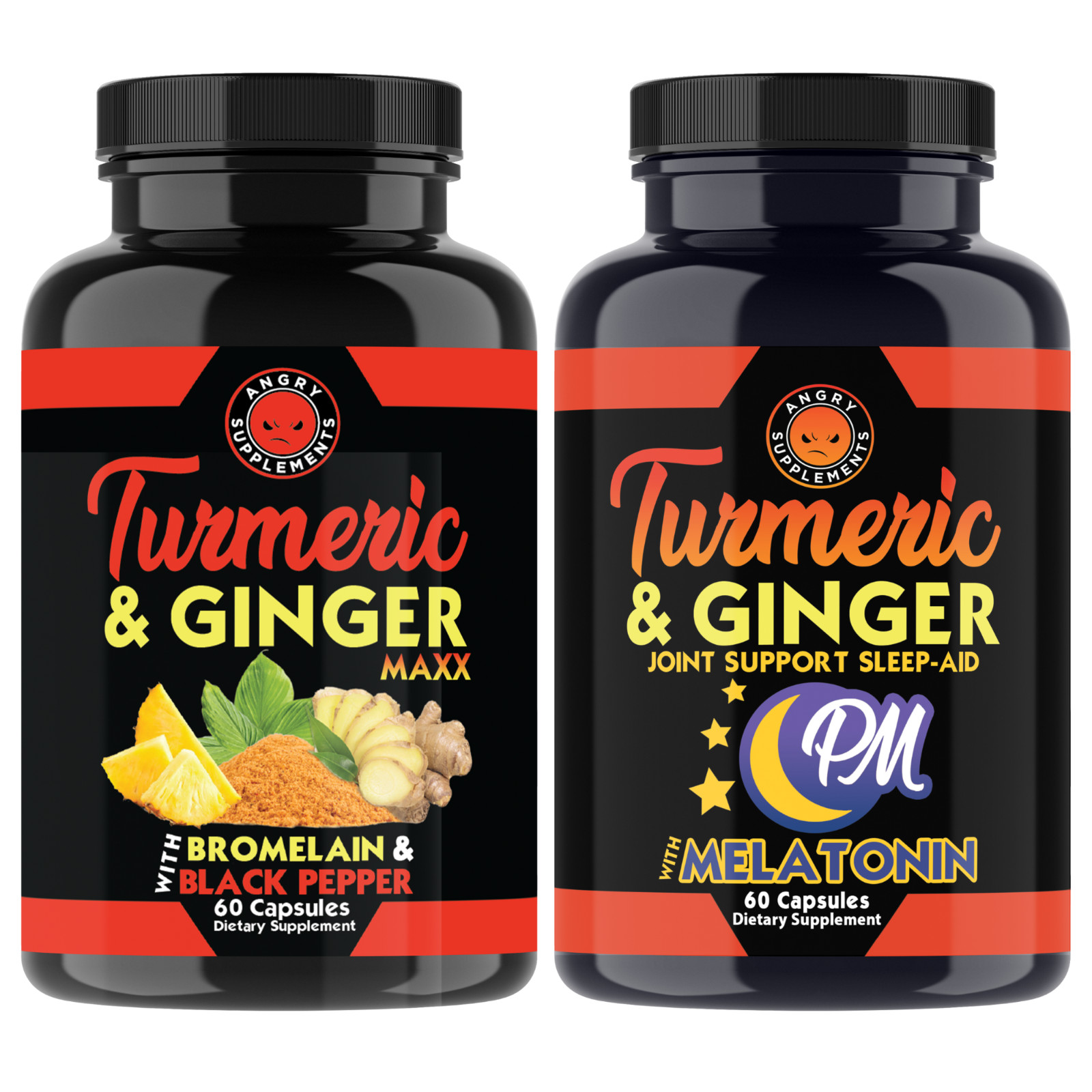 Angry Supplements Turmeric Ginger Maxx AM + PM Joint Support Sleep Aid Combo 2PK