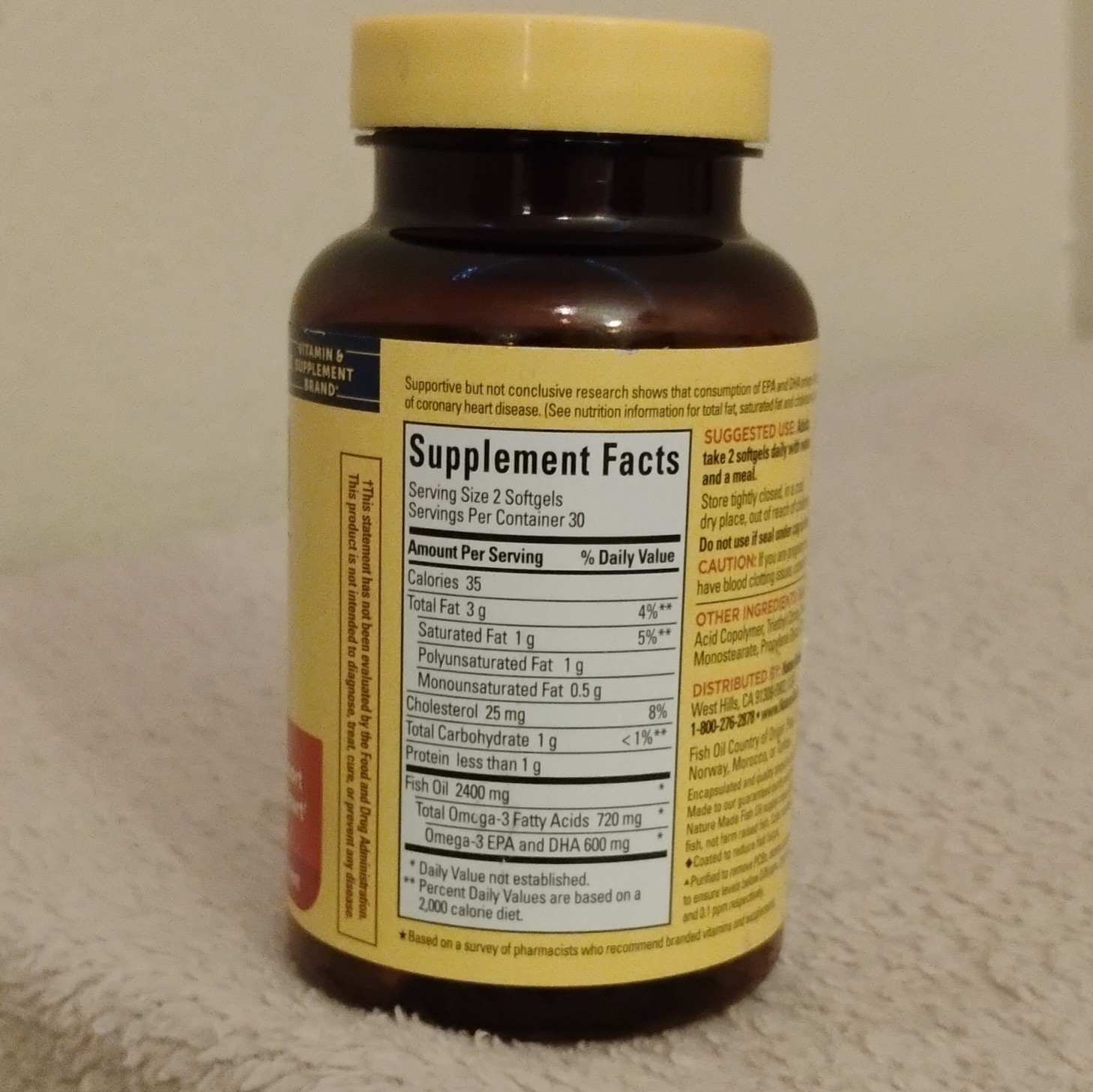 Nature Made Burp-Less Fish Oil 1200mg 360mg Omega-3 Softgels, 60 Ct