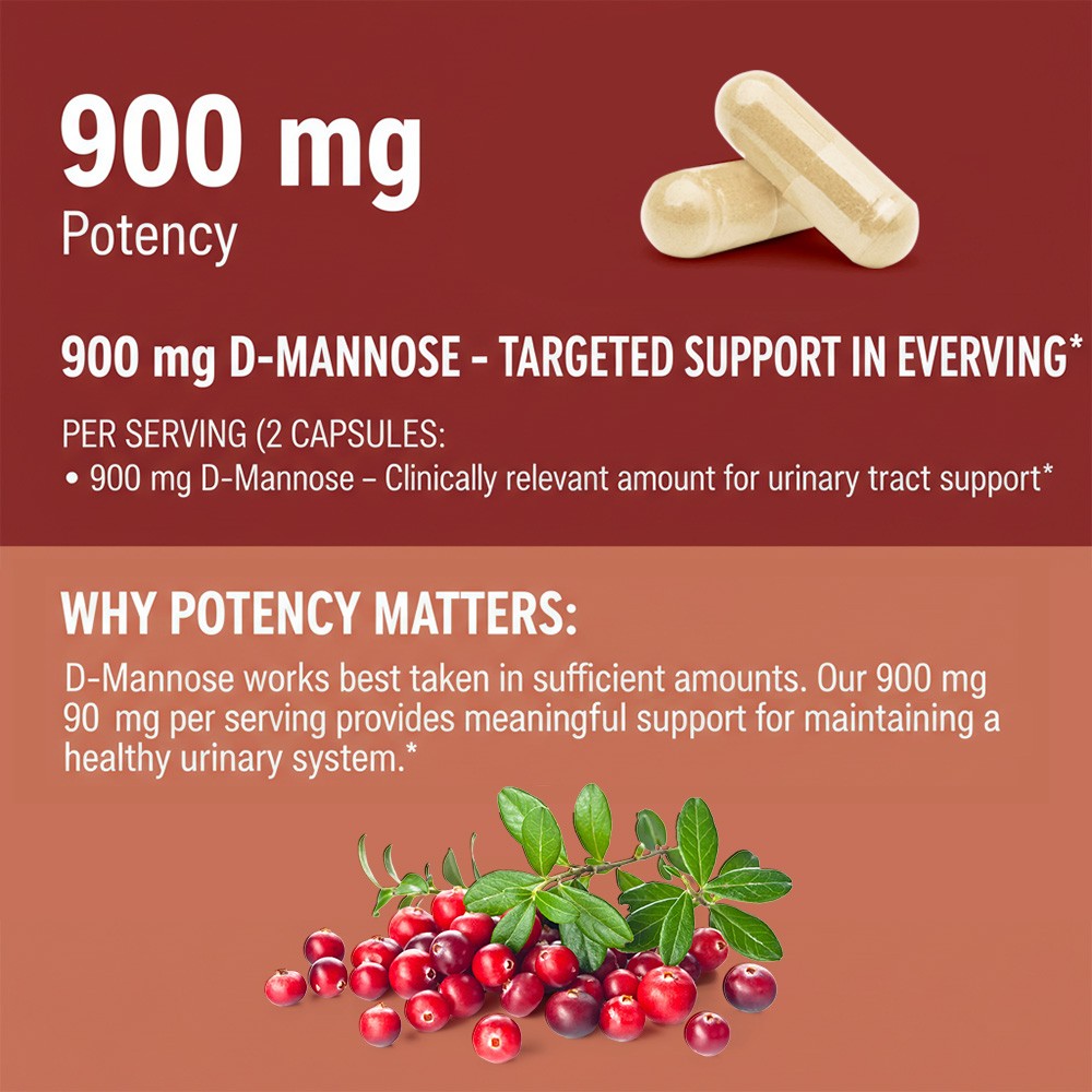 Urinary Tract Support Formula | D-Mannose with Cranberry, 30/60/120 Capsules