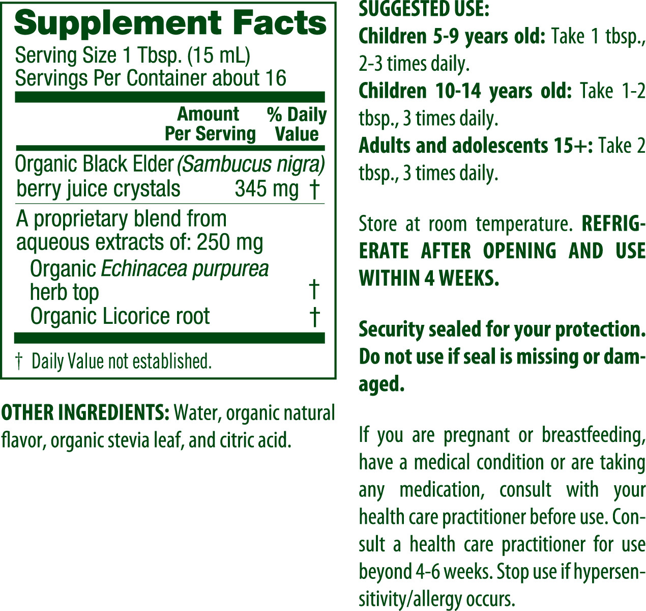 Flora Certified Organic Elderberry Plus with Echinacea Immune Support 8.5 Fl Oz