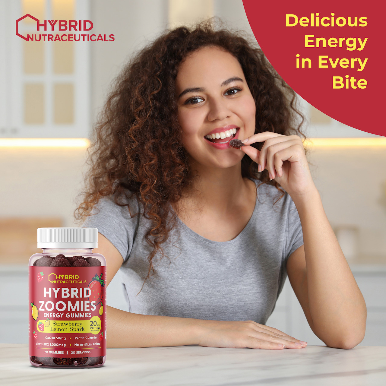 Hybrid Zoomies Energy Gummies 1000 mcg B12, 20 mg Caffeine and 50 mg of CoQ10