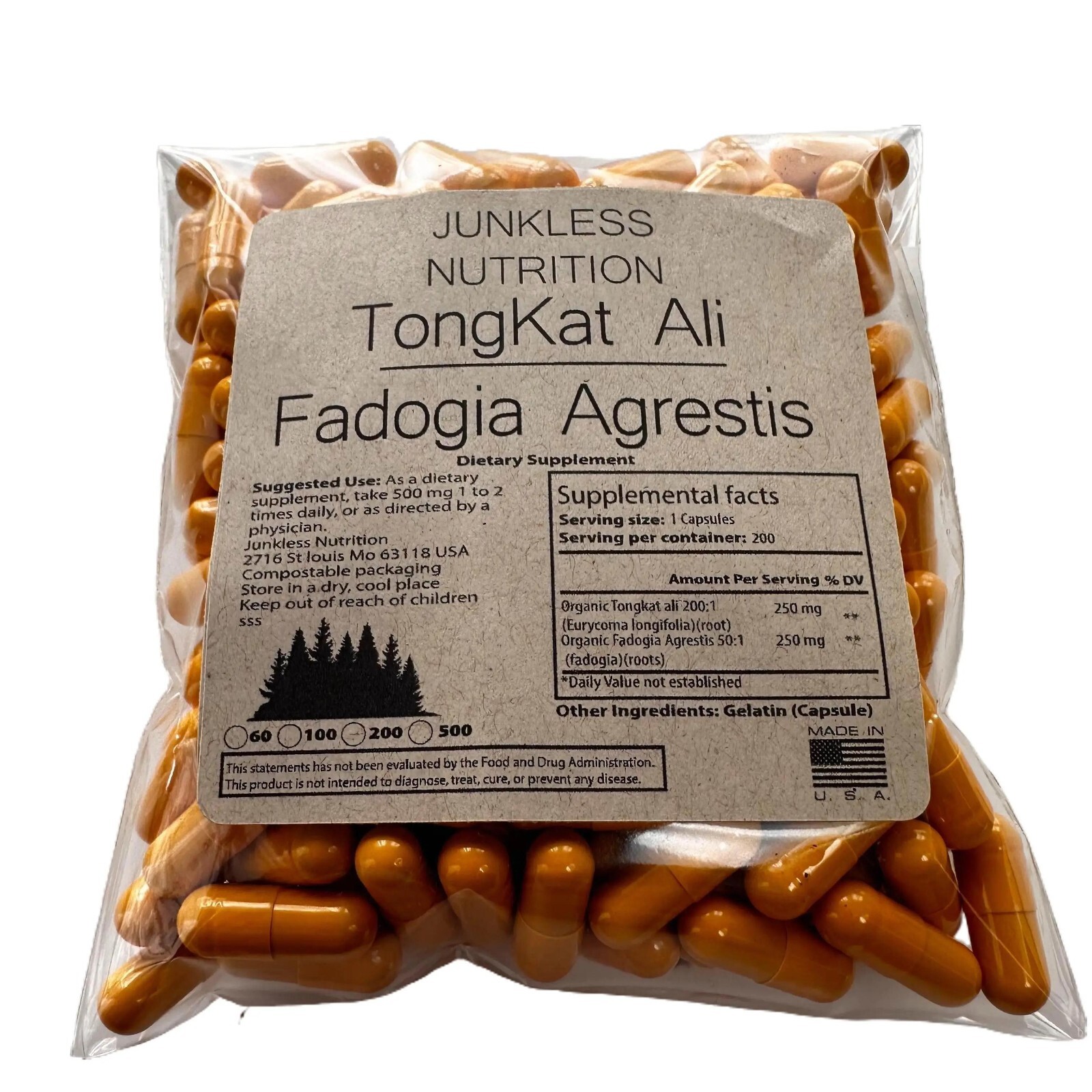 Fadogia Agrestis and Tongkat A. Extract 500 Capsules! NO FILLERS! Boost Test.