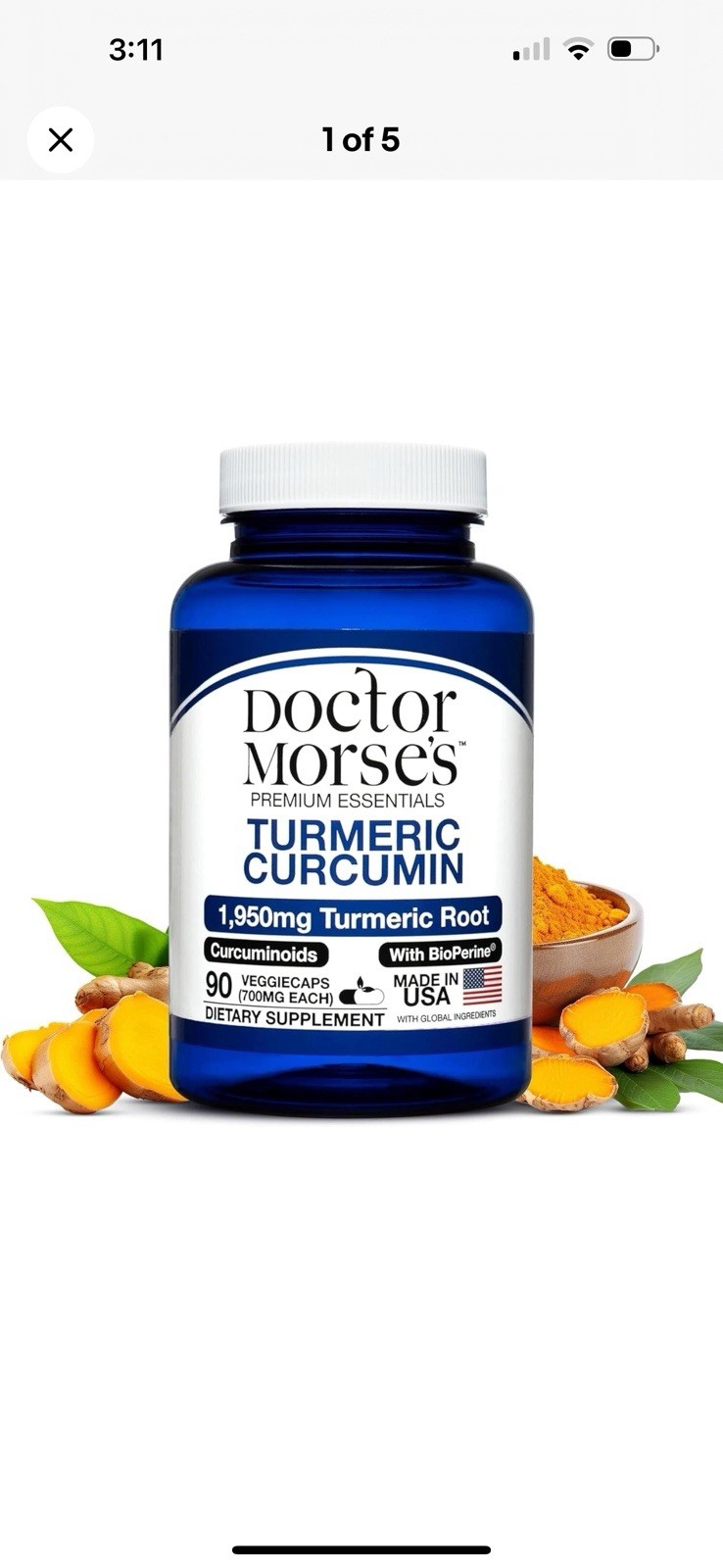 Turmeric Curcumin – 1950mg Turmeric Root, BioPerine, 90 capsules, Exp. 09/27