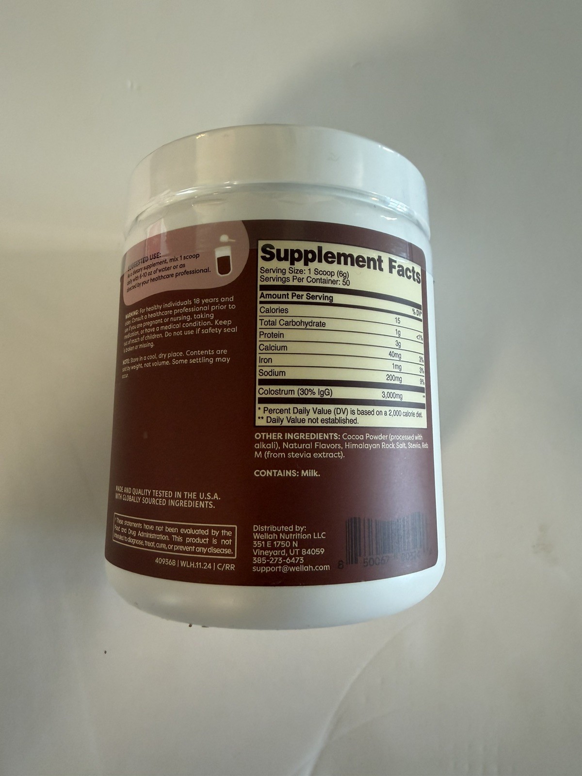 Wellah Colostrum Rocky Road Flavored 50 servings Gut Health