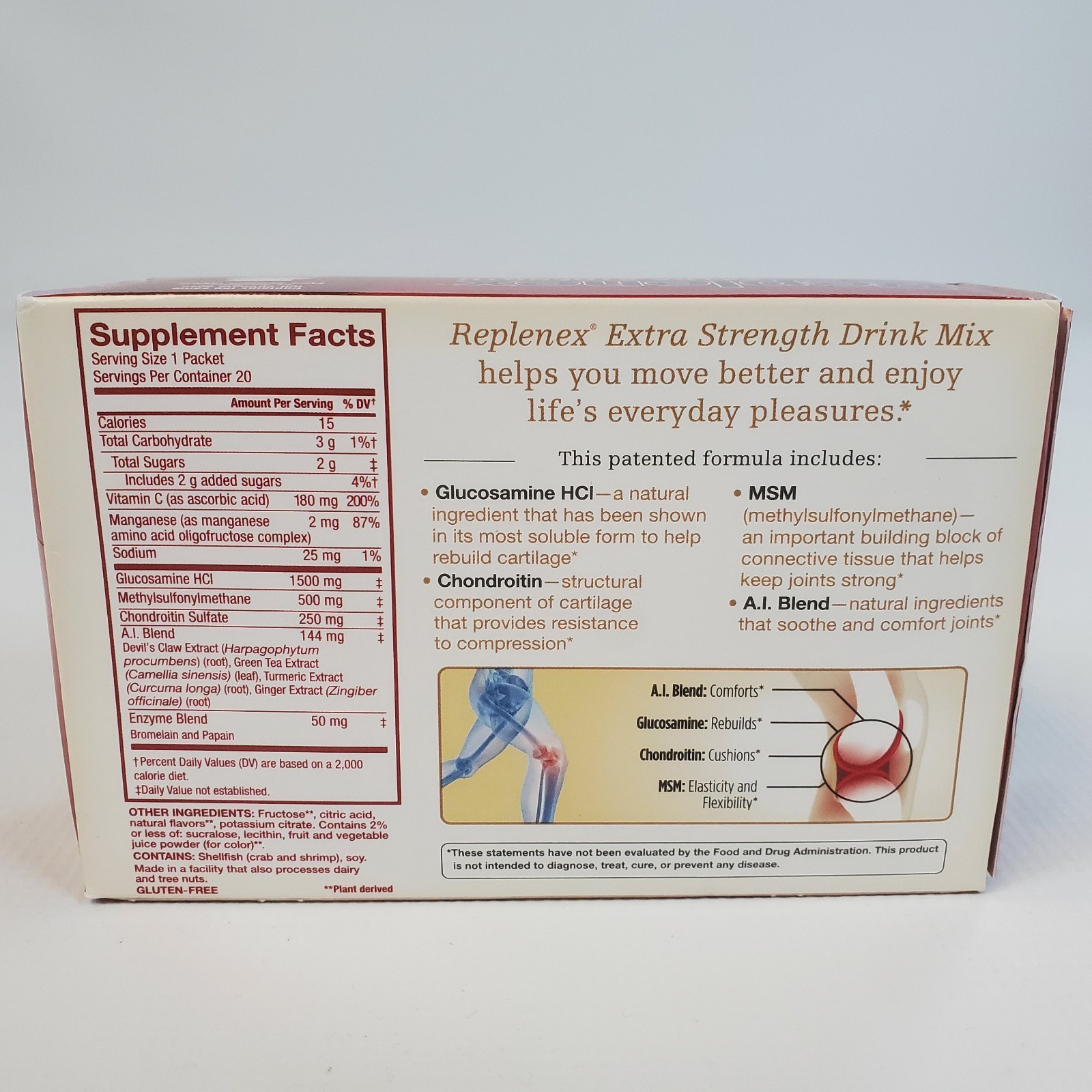 Melaleuca Replenex Extra Strength Joint Health Drink Mix Pink Lemonade 20 Pack