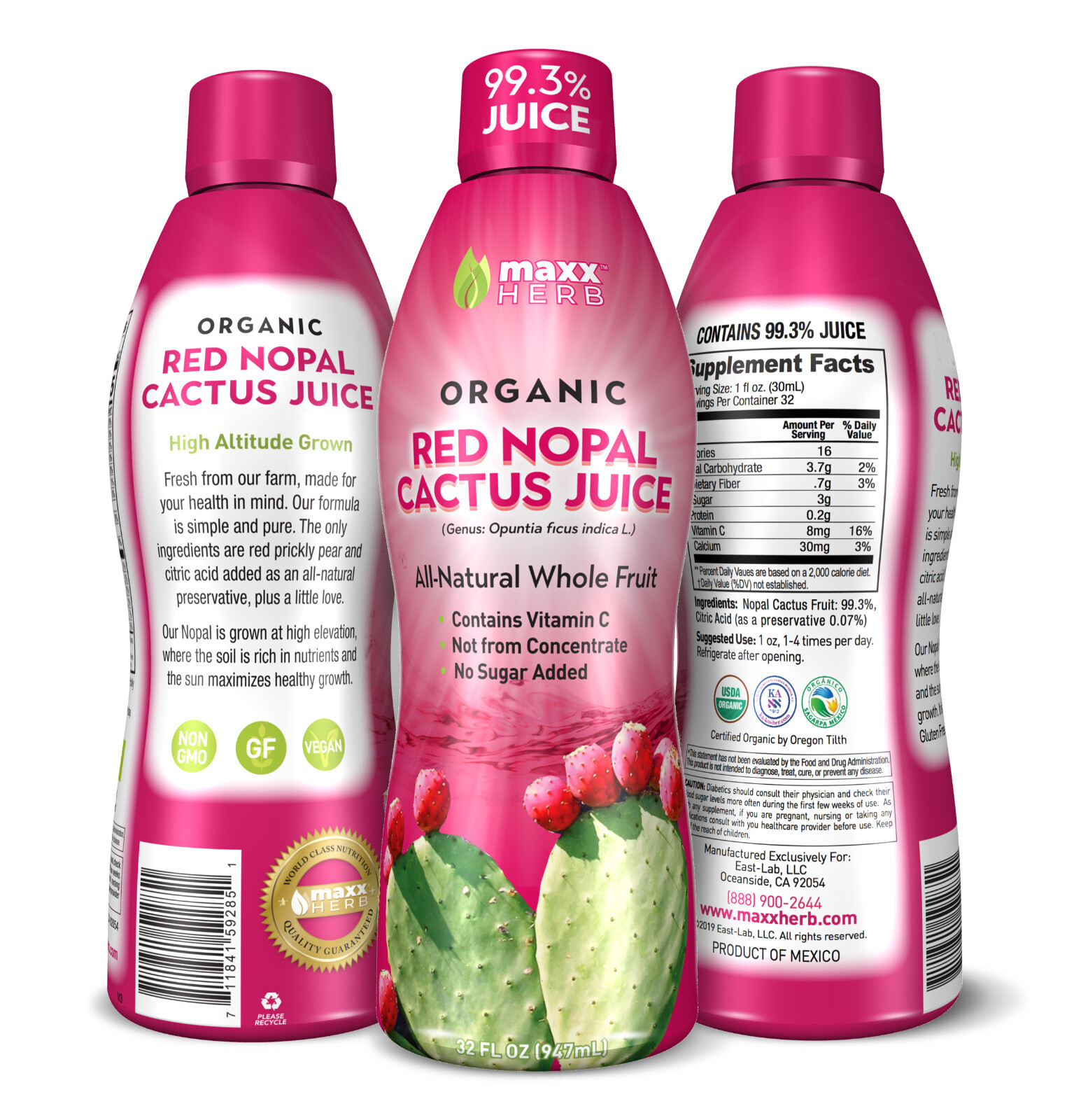Maxx Herb Red Nopal Cactus Prickly Pear Juice for Joint Support – Organic, 32oz