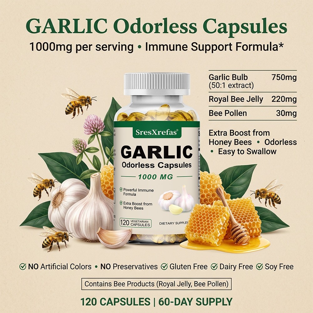 SresXrefas Odorless Garlic Daily Wellness Dietary Supplement 30/60/120 Capsules
