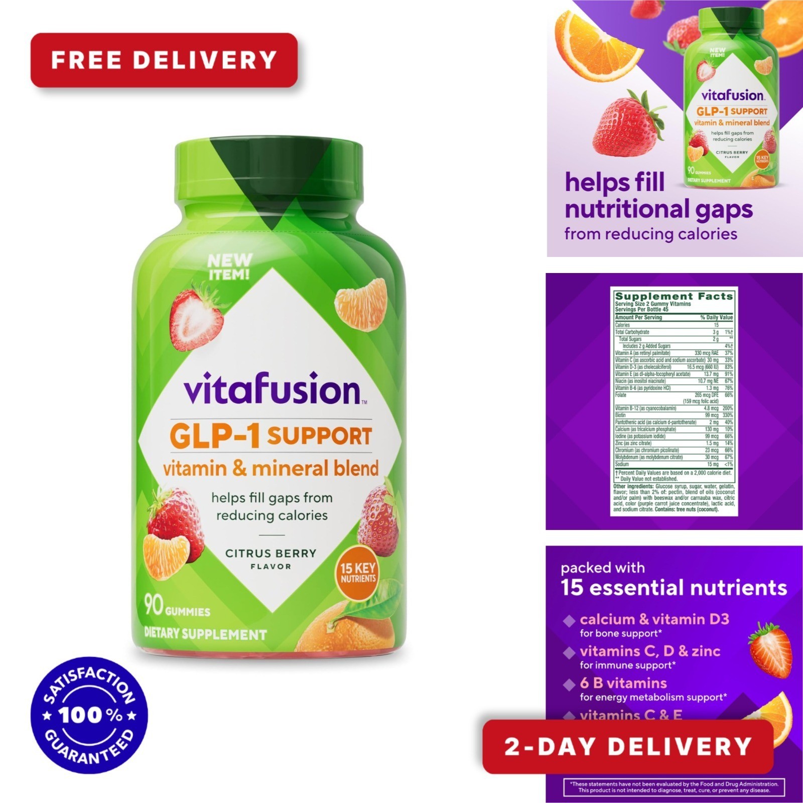 Vitafusion GLP-1 Support Multivitamin, 90 Count, Citrus Berry Flavor