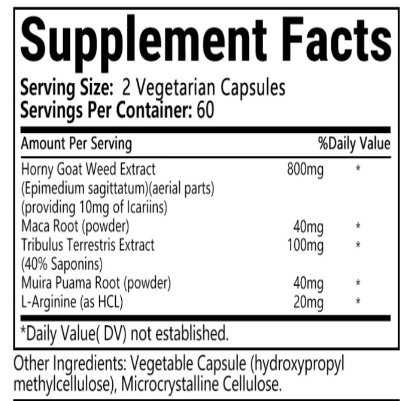 Horney Goat Weed 800mg Cpas for Men & Women-with Maca, Ginseng, L-Arginin