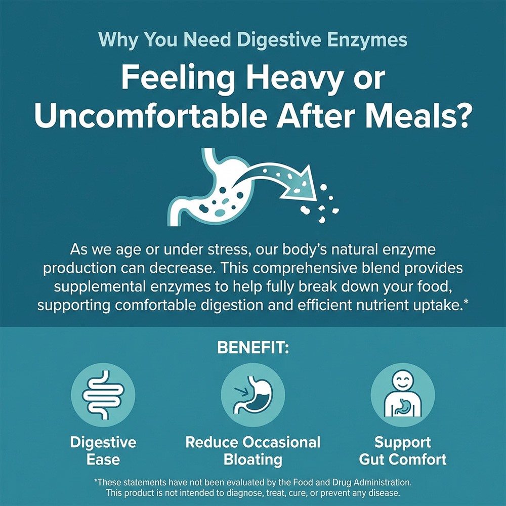 Daily Digestive Enzymes 500mg – Support for Protein, Fat, Carbs 30/60/120Caps