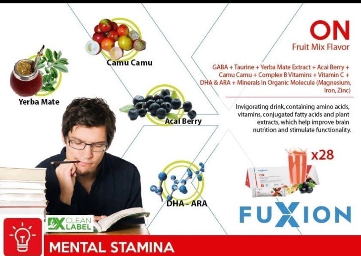 Fuxion Powdered Fruit Drink Mix GABA Taurine Yerba Mate Acai Camu Camu 28 Sticks