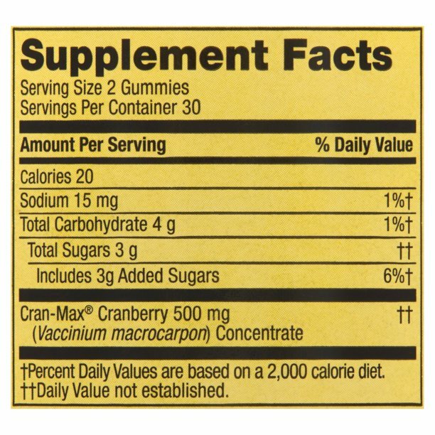 Spring Valley Adult Gummy Cranberry Dietary Supplement, 500 mg, 60 count..