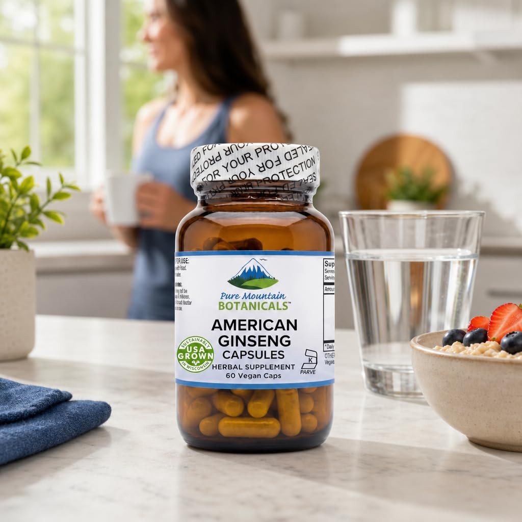 Pure Mountain American Ginseng Capsules – Kosher Vegan 400mg Panax Quinquefolia