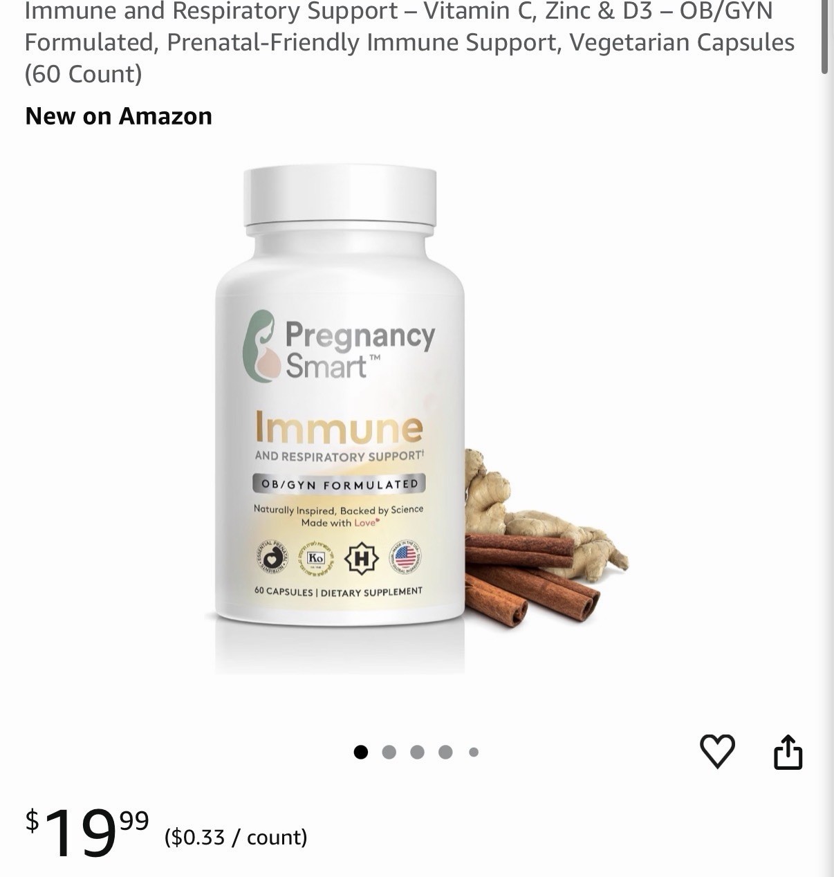 Pregnancy Smart Immune + Respiratory Support Caps 60ct Vegetarian Kosher Halal