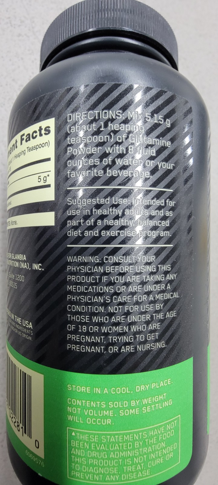 Optimum Nutrition L-Glutamine Powder Unflavored Amino Acid Support 10.58 oz