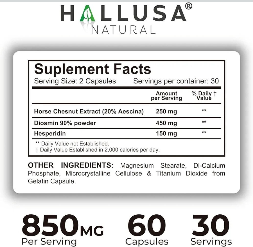 Hallusa Natural Hallosmine Xtra Circulation & Vein Support 60 Capsules