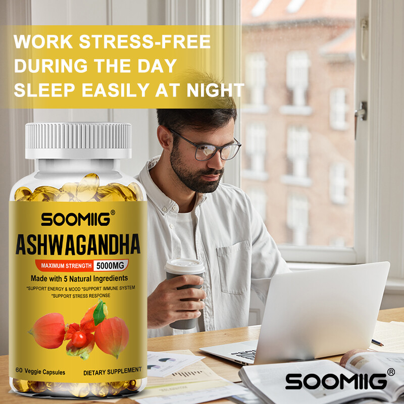 Organic Ashwagandha Capsules 5000mg Supplement / Black Pepper Root Powder