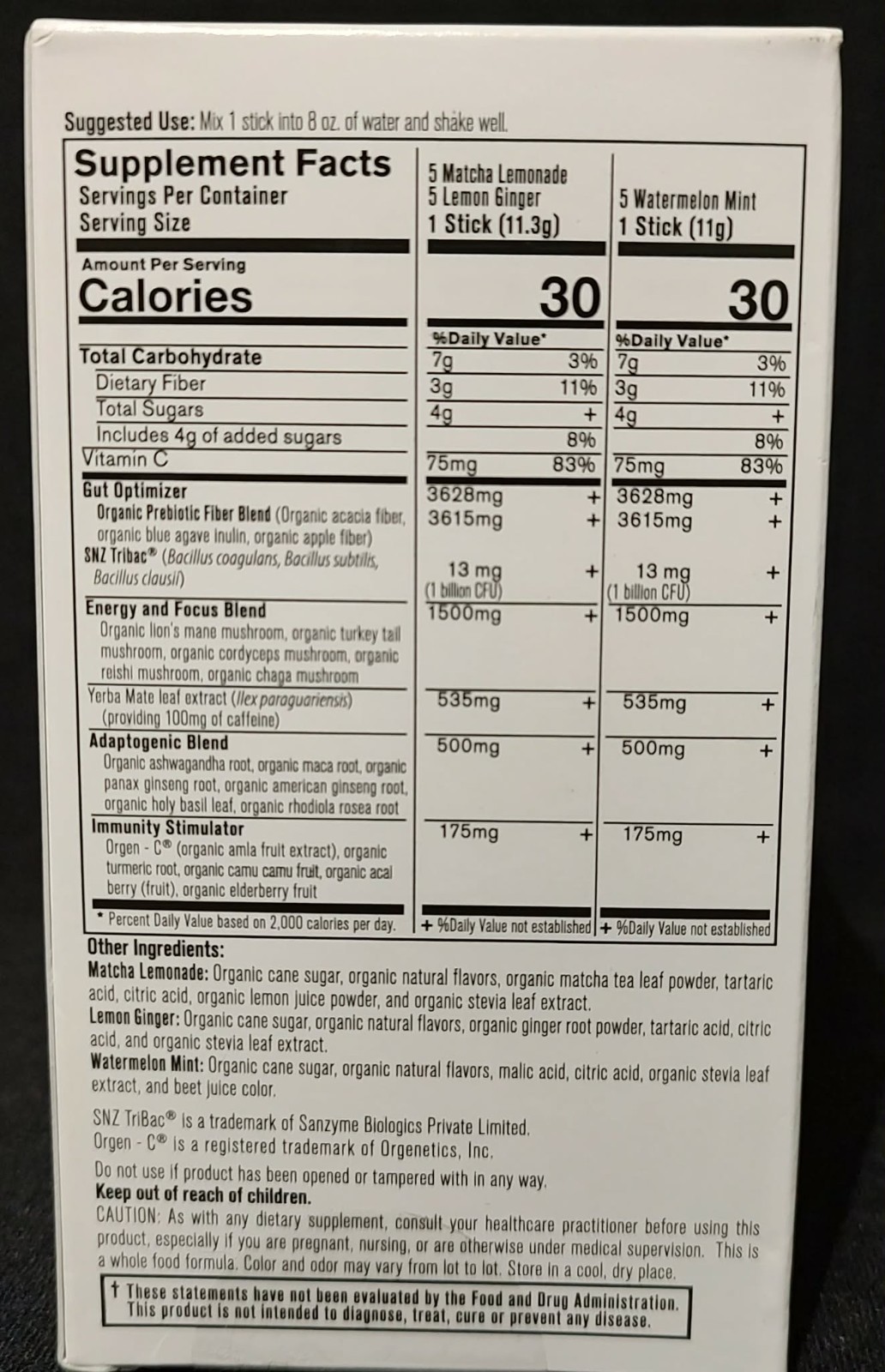 Organixx Yerba Complex Energy Mushroom Probiotic Drink Mix Powder, 15 Sticks