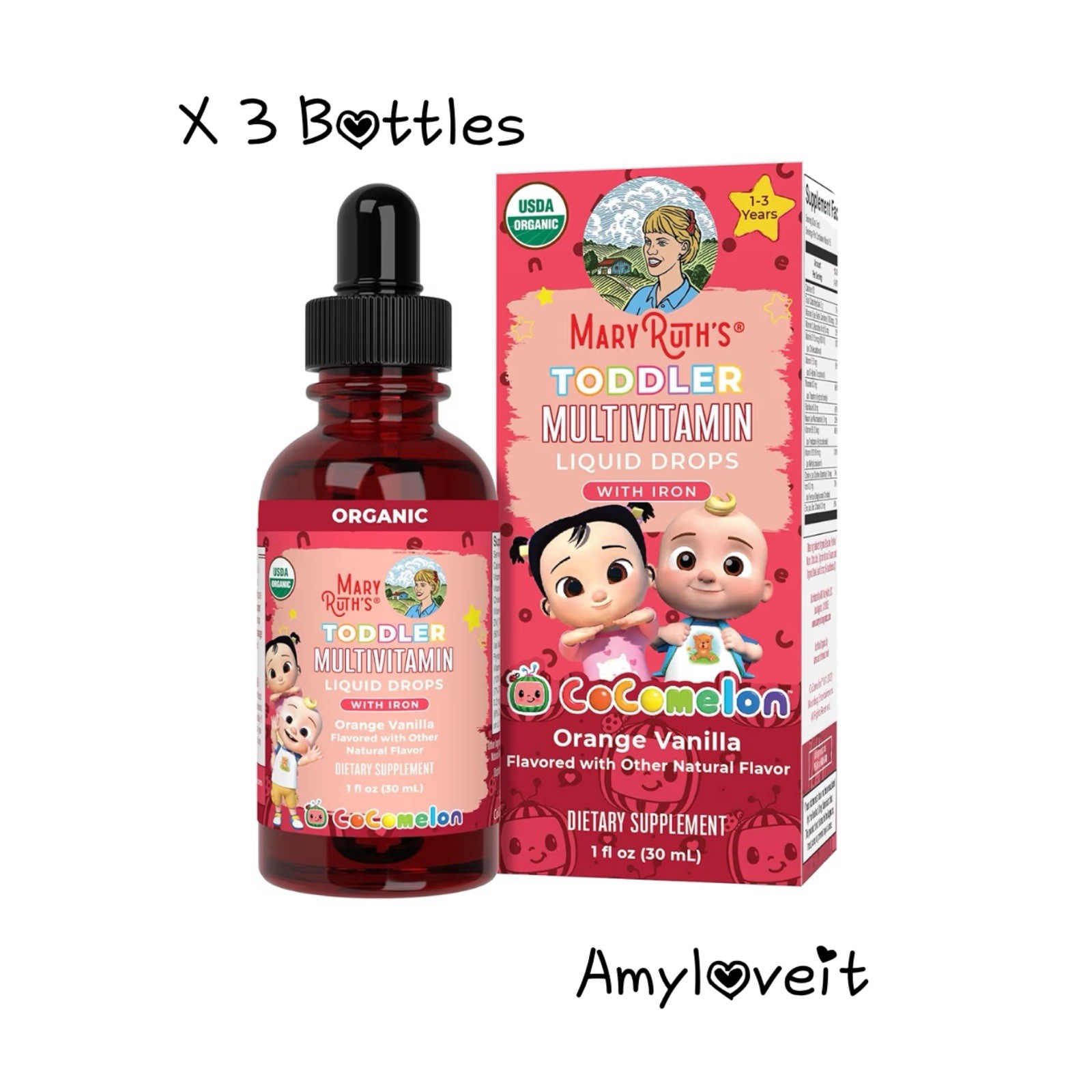 MARYRUTH’S Organics CoComelon Toddler Kids Multivitamin Drops 3 Bottles New #92